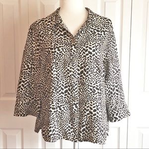 East 5th Tan Leopard Animal Print Linen Blend Button Down Shirt XL